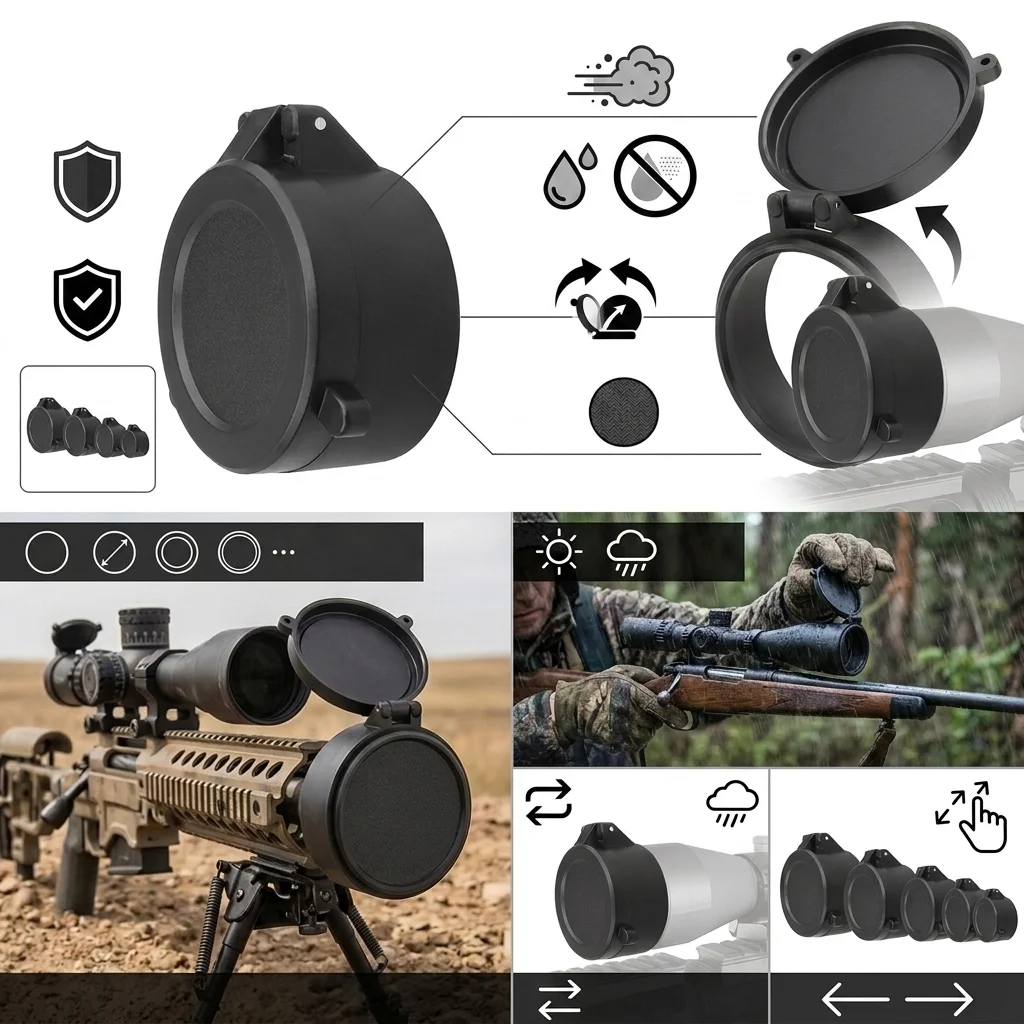Cache-objectif de chasse 25,5 mm-65 mm, capuchon de protection tactique à ressort rapide pour lunette, couvercle d'objectif, supports de montage pour lunette