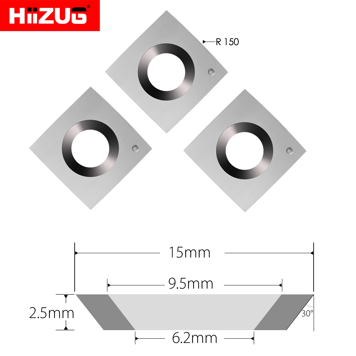 15mm Carbide Inserts Radius R150 Carbide Knife Indexable for Woodworking Thicknesser Spiral Helical Planer CutterHead 3pcs