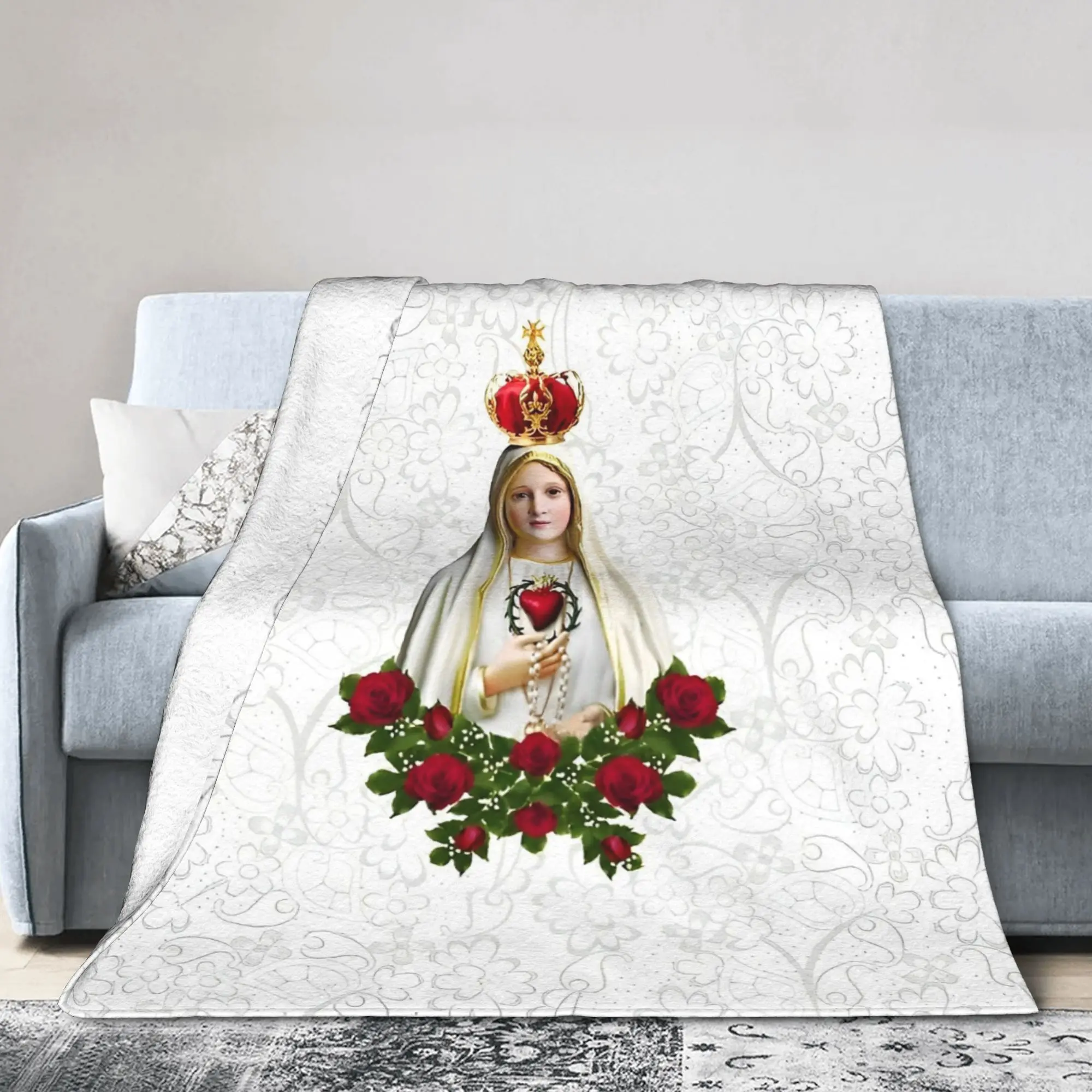 مريم العذراء بطانيات محبوكة الكاثوليكية سانت الفانيلا رمي بطانية أريكة تتحول لسرير المحمولة فائقة النعومة الدافئة المفرش #2