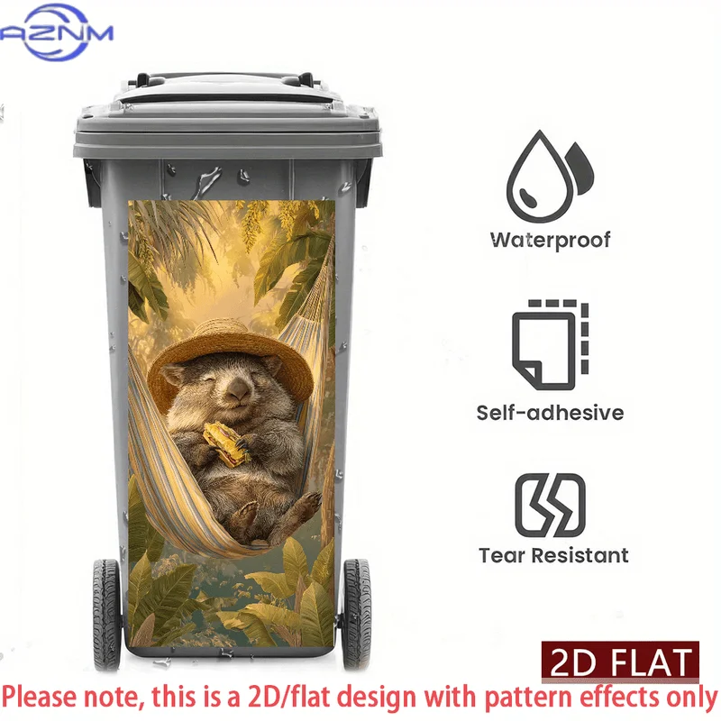 2D/FLAT-1pc Wombat In Hammock Eating Sandwich Jungle Leaves Trash Can Sticker Wall Sticker Self-Adhesive Waterproof PVC Decora