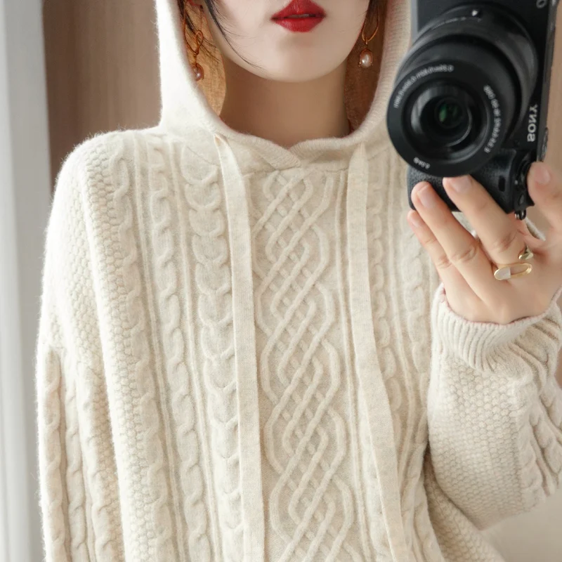 Autumn And Winter New Style Hooded Sweater Soft Thickened Women\'S Hooded Sweater Hooded Retro Plaid Casual Fashion Sweater