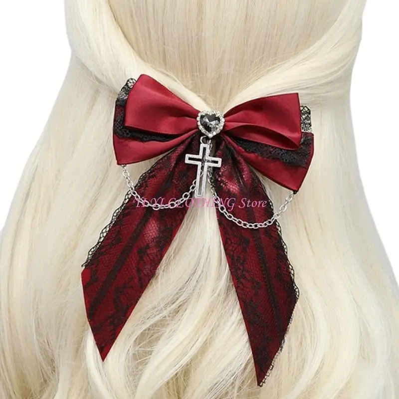 

N5KF Ribbon Lace Hair Clip Crossed Chain Hair Clip Female Hair Shaping Tool Hair Bows