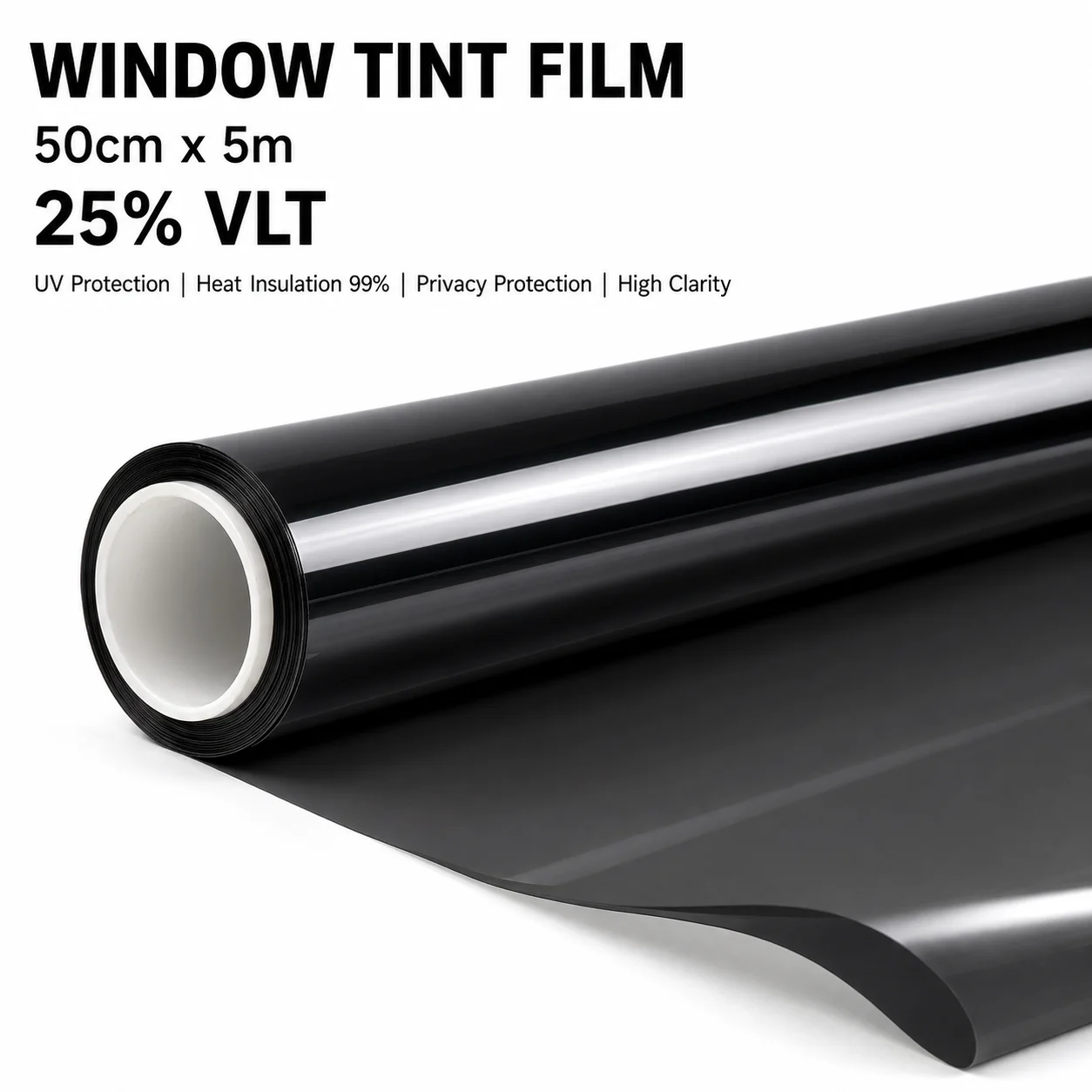

25% VLT Medium Smoke Nano Ceramic Car Window Tint Film 50cmX500cm Clear View Heat Block Curl Sheet Cuttable Tint Roll Protection