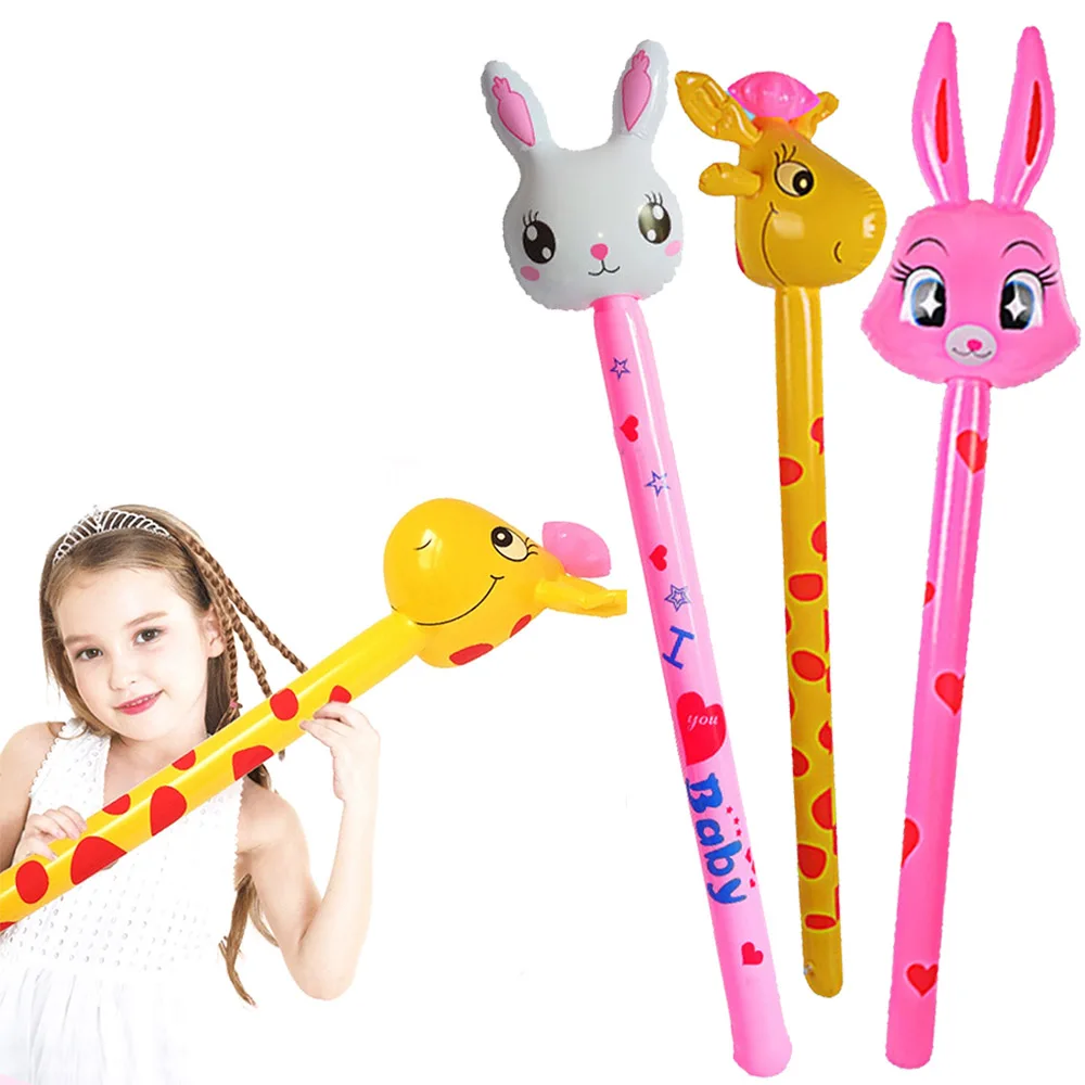 Catoon Animals Inflatable Stick Farm Animals Pig Bunny Horse Jungle Animals Inflatable Stick Balloons Kids Toy Birthday Gift