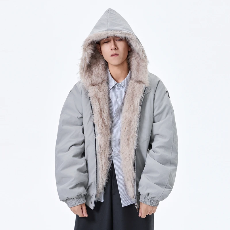 الشتاء الرجعية الأمريكية الصوفية طوق مقنعين سترة قطن سميكة أفخم أعلى الرجال الشارع الهيب هوب القوطية harajuku معطف كبير الحجم