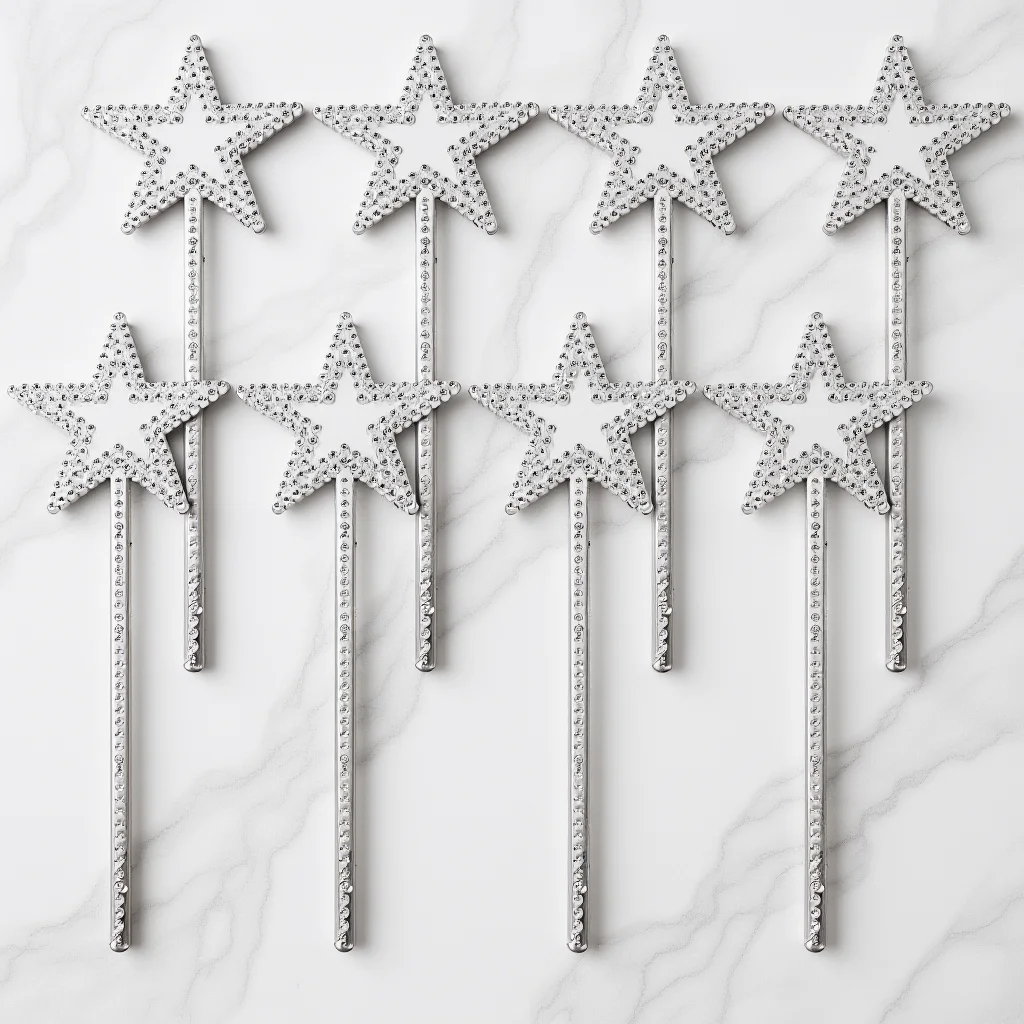 

12Pcs Star Fairy Sticks Plastic Angel Wands for Birthday Wedding Halloween Christmas Parties Silver 22mm Props