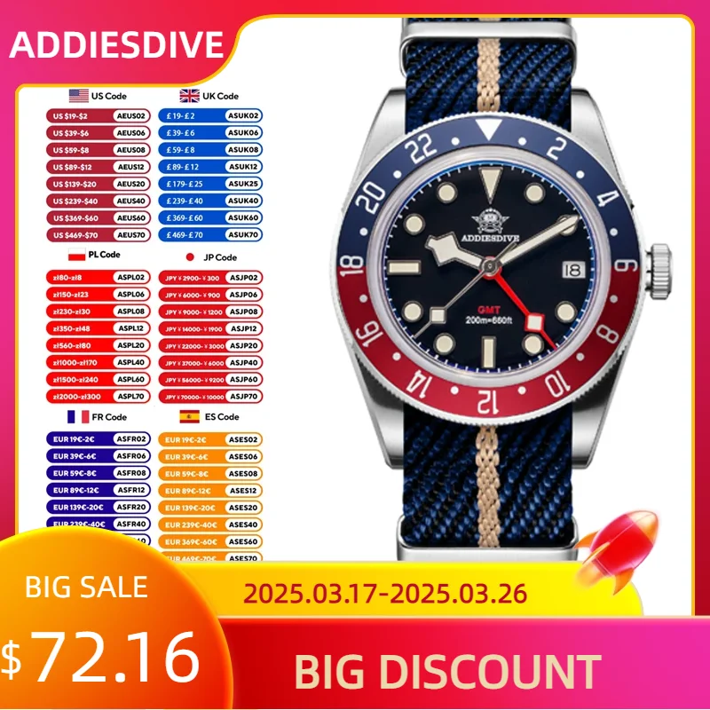 ADDIESDIVE Nowe Zegarki Dla Mężczyzn Data 200M Dive Super Luminous GMT Zegarek Kwarcowy Bubble Mirror Glass Zegarek AD2044 Reloj Hombre