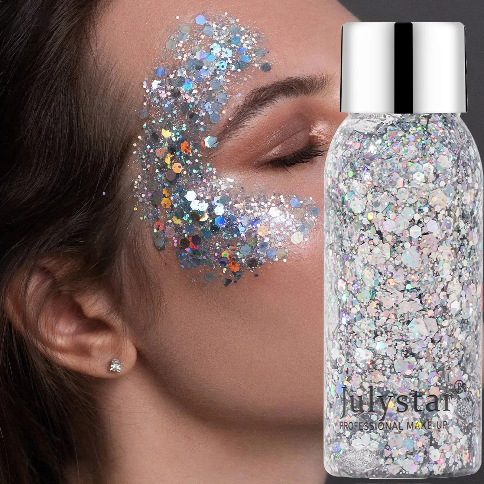 Heallor glitter corpo gel maquiagem glitter lantejoulas líquidas grossas para o corpo cabelo rosto unha sombra de longa duração sem necessidade de cola e