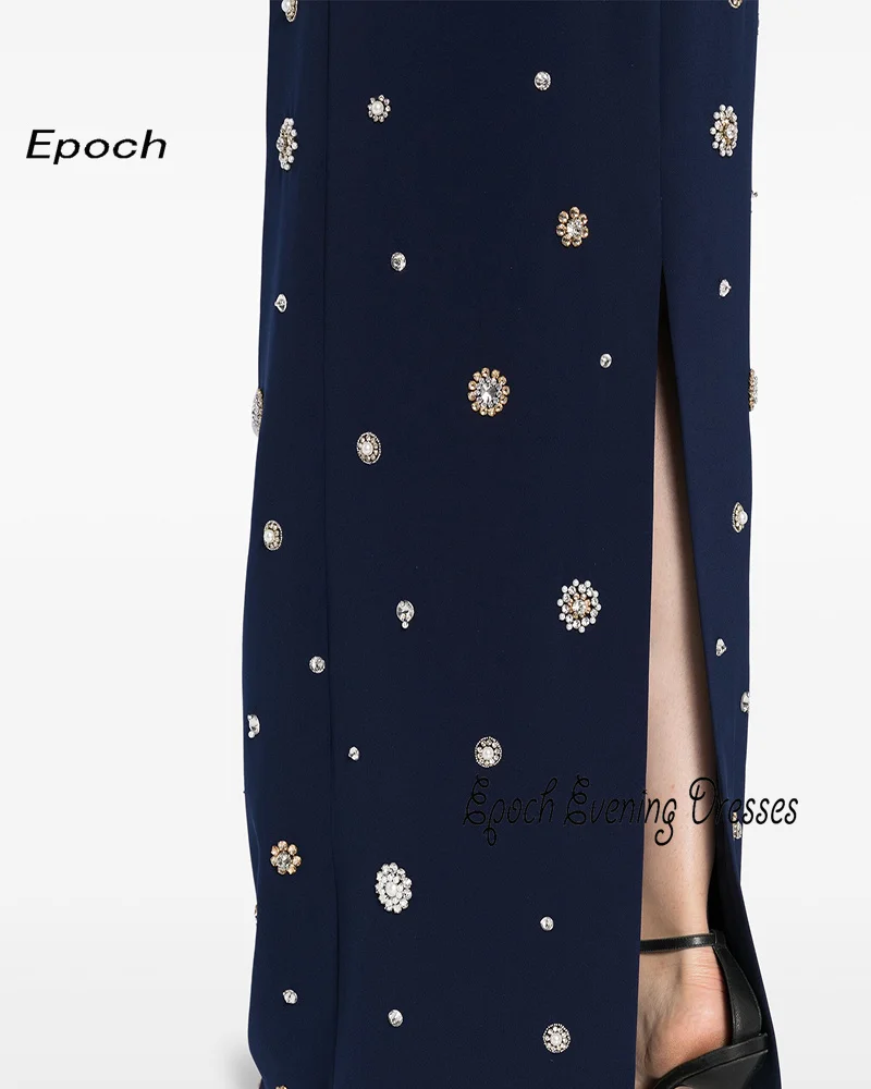 Epoch Crepe Evening Dress فساتين السهرة 2024 Arabia Elegant Luxurious Crystal Women Sexy Cocktail Party Prom Gown With Slit