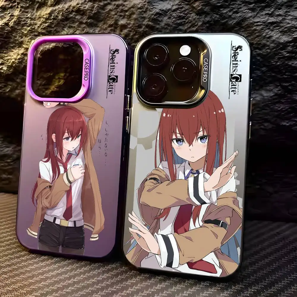 

Anime S-Steins Gates Cute Phone Case For IPhone 16 15 14 13 12 11 Plus Pro Max Multicolor Aurora Laser Shockproof Funda Cover