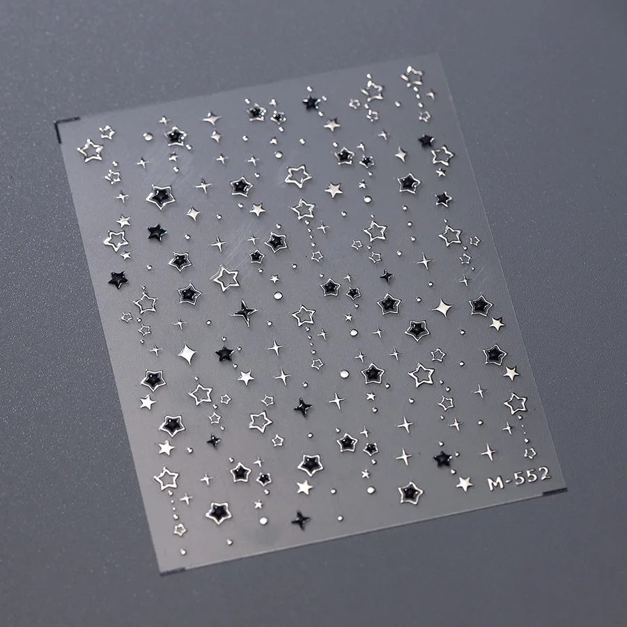 Calcomanías para uñas de estrellas plateadas y negras de Metal gótico 5D Y2K, pegatinas para decoración de uñas de estrella de lujo, deslizador de diseño de uñas hueco dorado de 5 puntas, 1 ud.