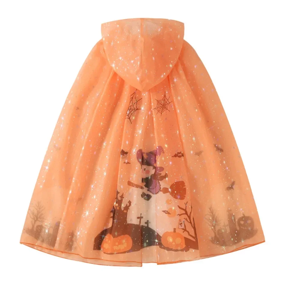 Kinder-Halloween-Hexen-Kostüm-Set mit Kapuze, Hexenhut, Zauberstab, Süßigkeitentasche, Kinderparty, Mädchen-Hexen-Umhang, XMZ65 – Detail 3