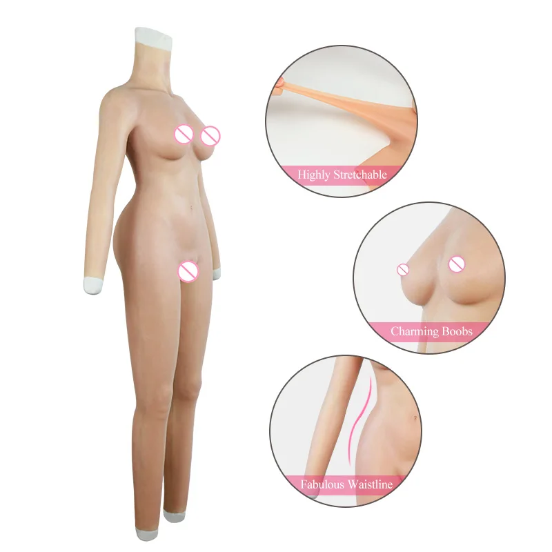 Roanyer Silicone C Cup Whole Bodysuit Crossdresser Costumes Fake Boobs Body Suit Drag Queen Transgender Male to Female