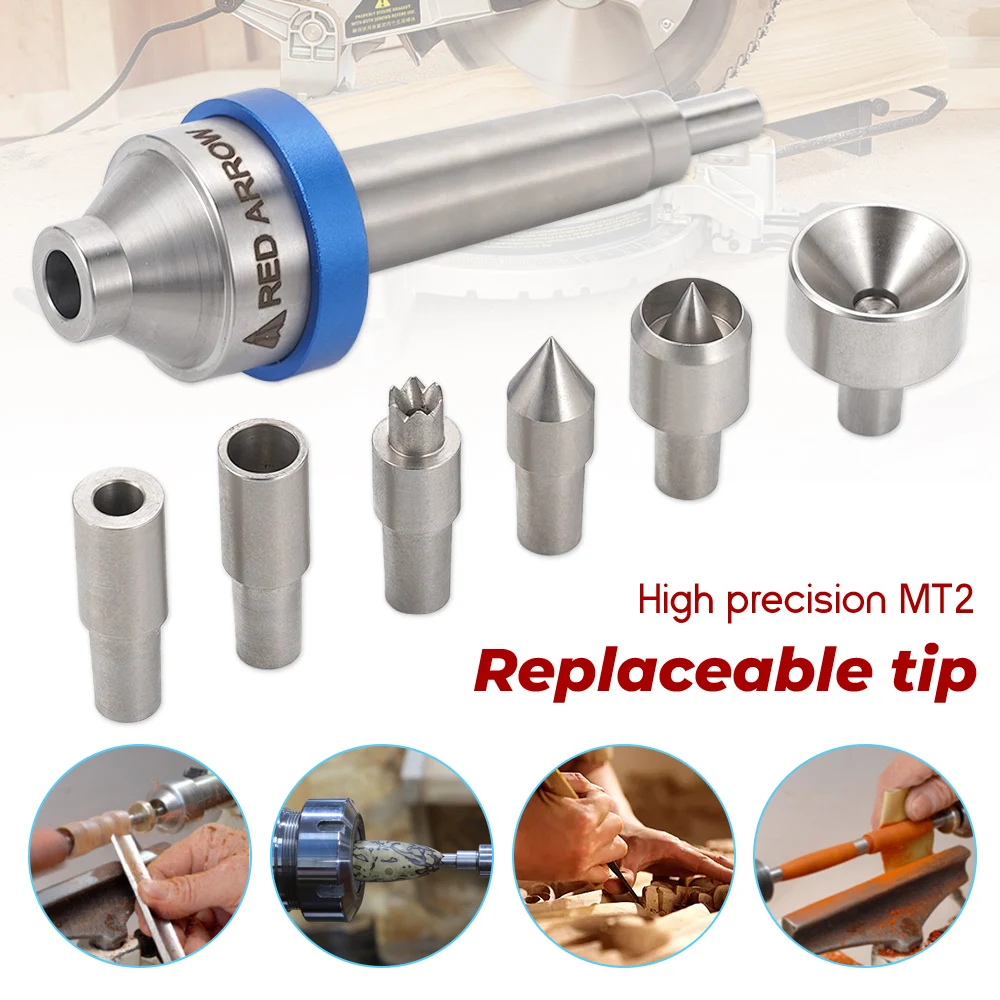Woodworking Interchangeable Live Center MT2 Morse Taper 2 Shank with 6pcs Interchangeable Center Live Points Wood Lathe Tool