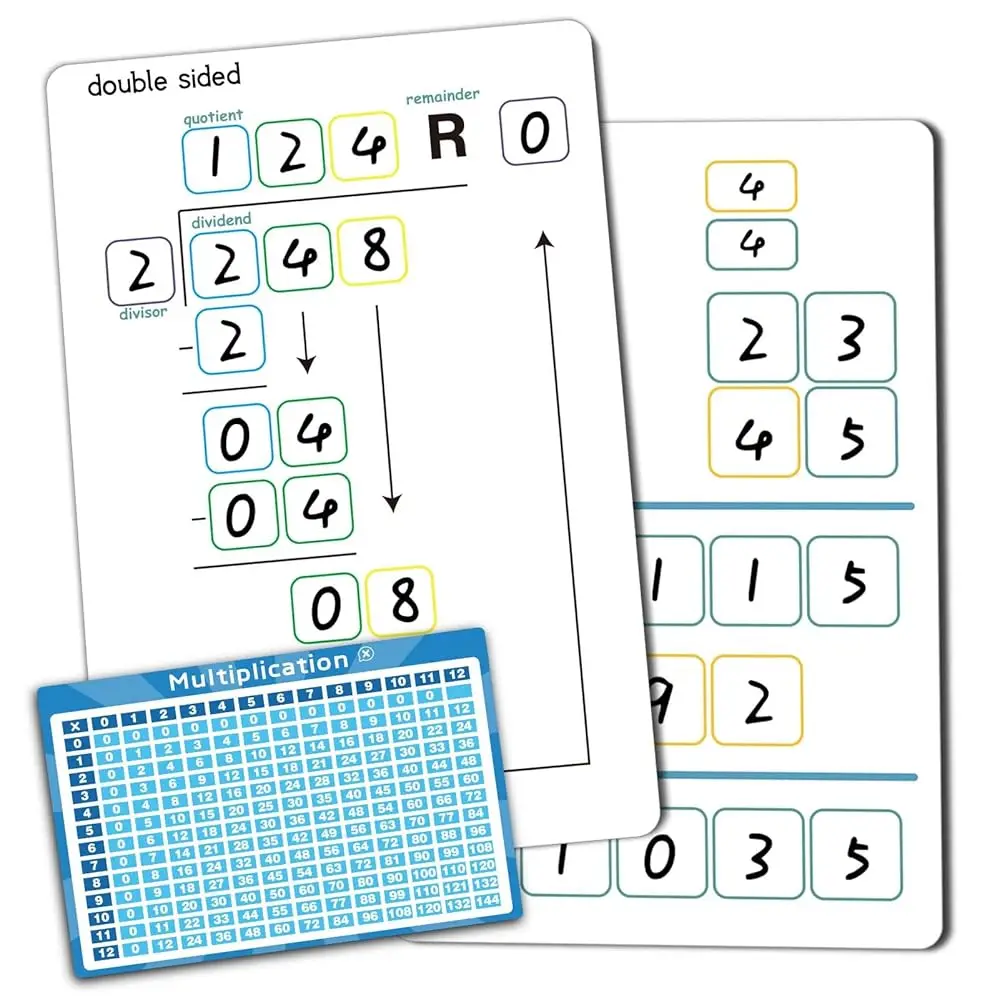 

Набор досок для сухого стирания с заданиями на умножение и деление, математическая доска 8x12 дюймов с 2-значными цифрами и дополнительная доска 4x2.5 дюйма