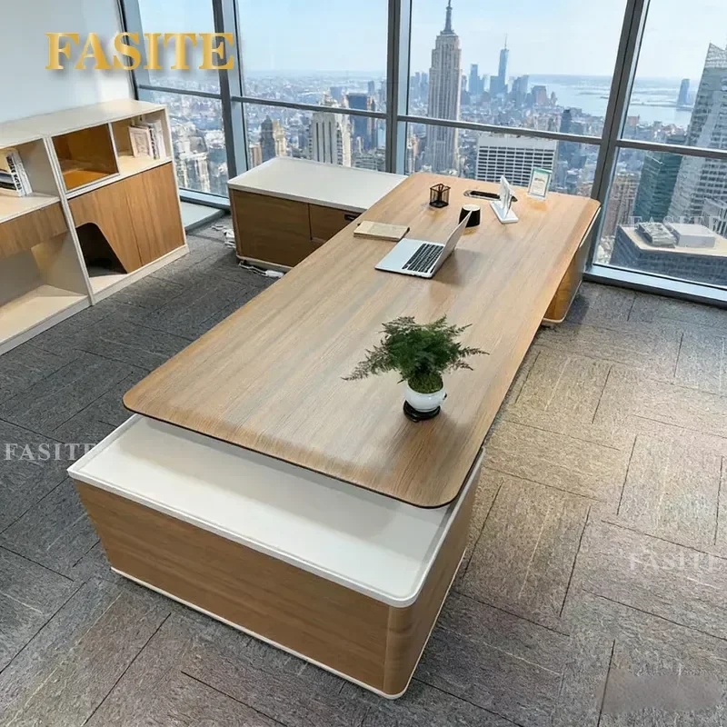 For Modern Office Boss Desk with Side Locker Single Staff Seat Business Computer Table Workstation Furniture Storage Cabinet