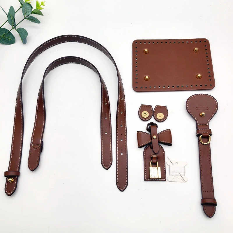 Handmade Handbag PU Leather Woven Bag Set Accessories Adjustable Shoulder Bag Strap Bag Bottom Crochet Bucket Bag Material Kit