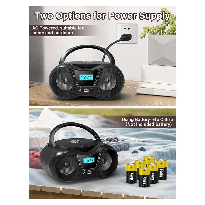 

3CGRO-портативный CD-плеер Bluetooth Бумбокс CD-плеер AM/FM-радио стереоплеер, совместимый с CD/CD-R/RW радио для дома