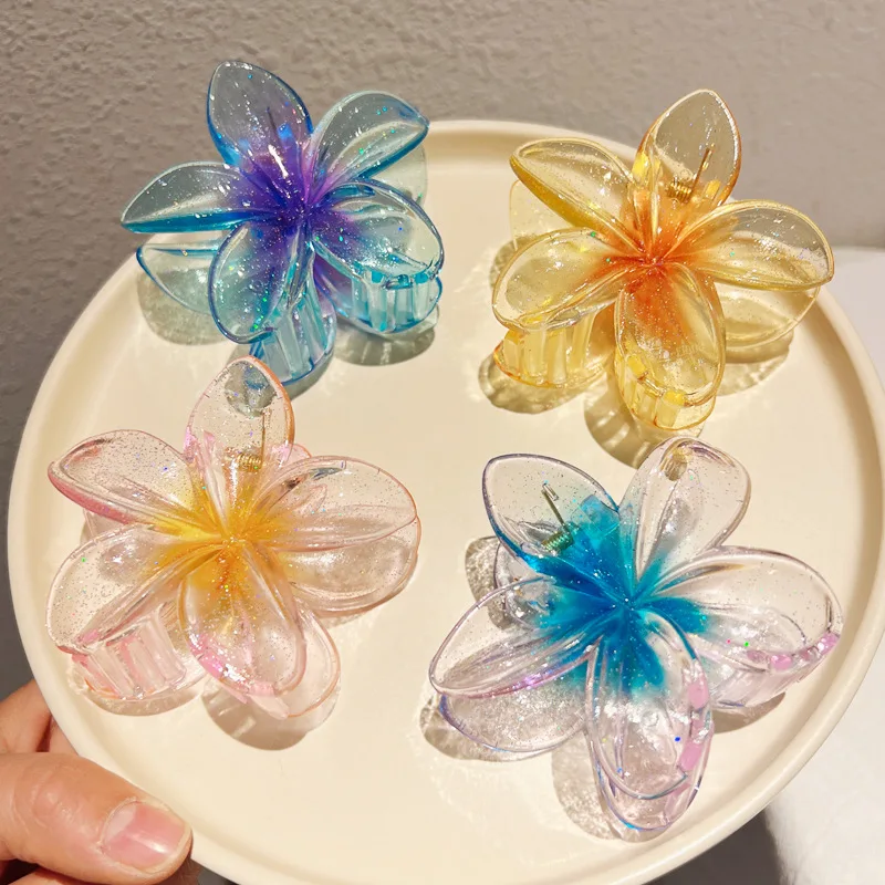 New Fashion Sparkling Eggflower Claw Clip for Women Transparent Sweet Ponytail Shark Clip Versatile Girl Hair Accessories