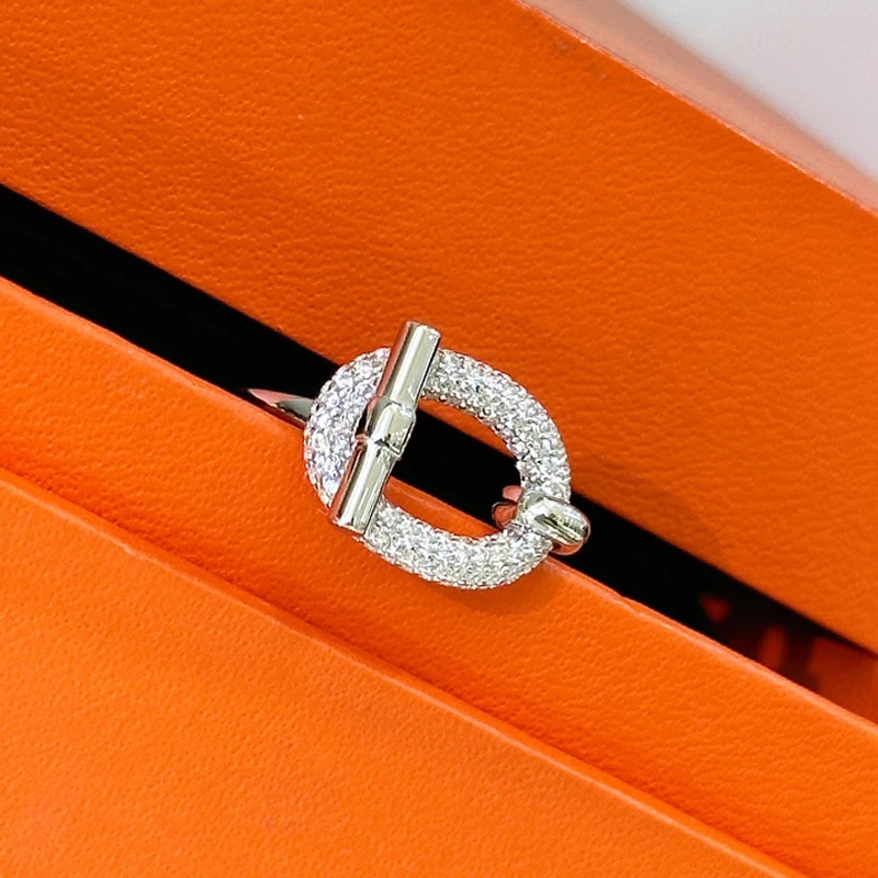

New Arrivals Hot Trend Pure 925 Sterling Silver Link Ring Cross Bar Pave Zircon Women Luxury Brand Event Jewelry Accessory Gift
