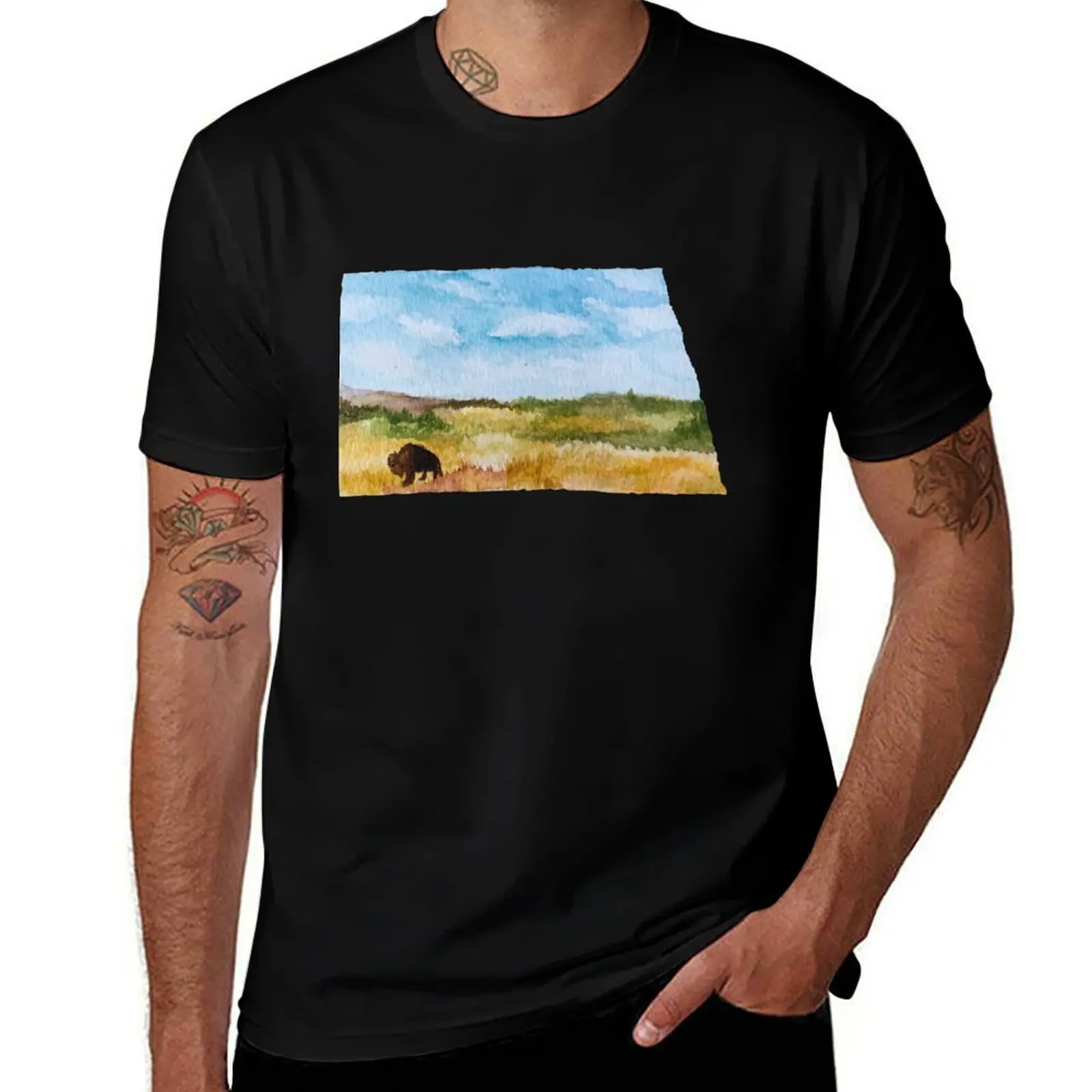 North Dakota Bison T-Shirt man t shirt shirts graphic tee black t shirts for men