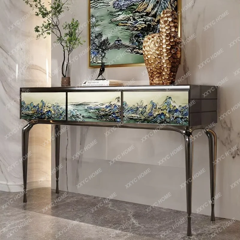 XXpainted diamond entrance table villa household wall table light luxury solid wood storage locker