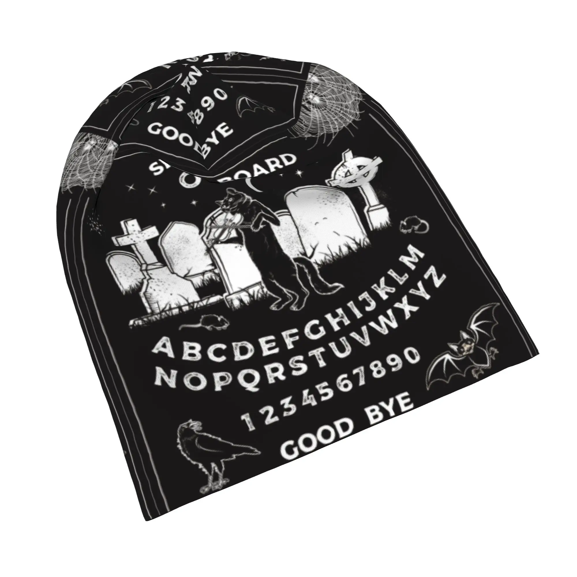 Vintage Ouija Board Mystical Skullies Beanies Hat Halloween Cat Hip Hop Men Women Outdoor Caps Warm Dual-use Bonnet Hat