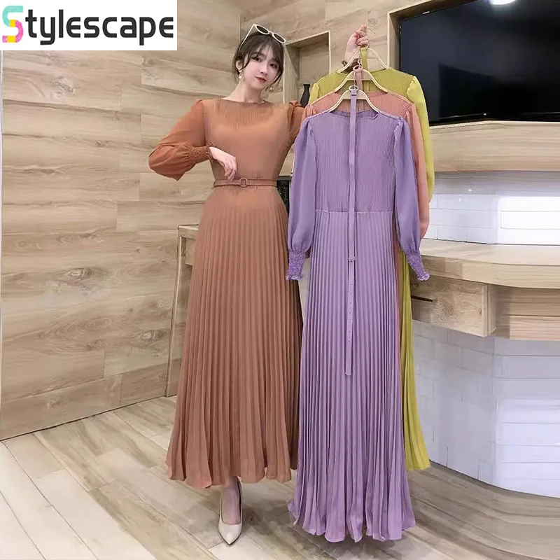 

Folding and Waist Cinching Temperament, Light Mature Style, Women's Clothing, Spring New Style, French Dress, Long Pleated Skirt