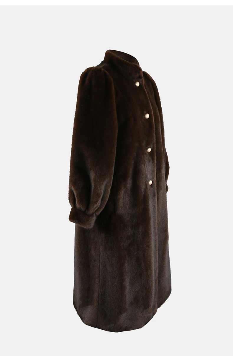 Nerazzurri Winter Long Thick Warm Soft Fluffy Brown Faux Mink Fur Coat Women Single Breasted Elegant Luxury Designer Clothes