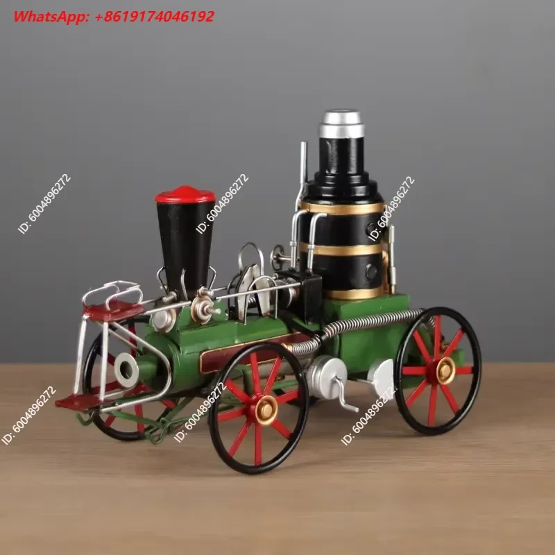 Simulation retro steam train model nostalgic tin old locomotive bar home window handicraft ornament