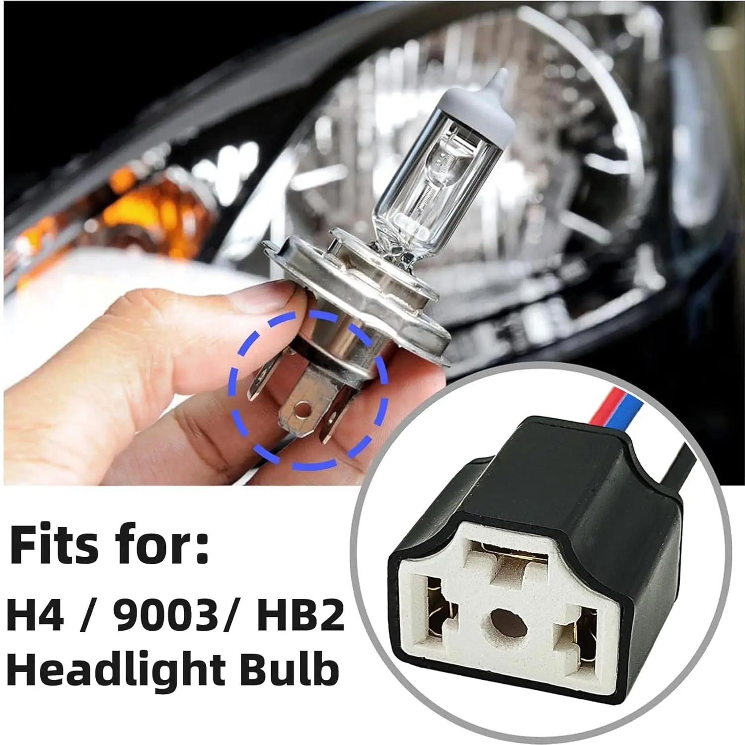 2pcs H4 9003 HB2 Headlight Connector Socket Ceramic Female Plug Wire Harness Adapter for Car Truck Motorcycle LED Halogen Bulb