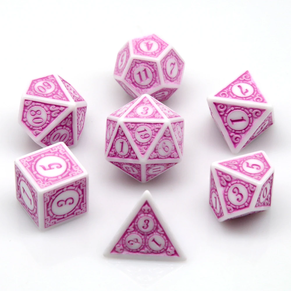 7Pcs White Pink Acrylic Polyhedral Dice Set Retro Pattern DND RPG Dice For Tabletop Role Playing Board Game Accessories view 2