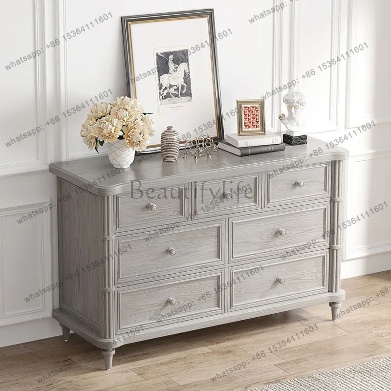 Retro gray American bucket cabinet solid wood home entrance living room light luxury storage cabinet