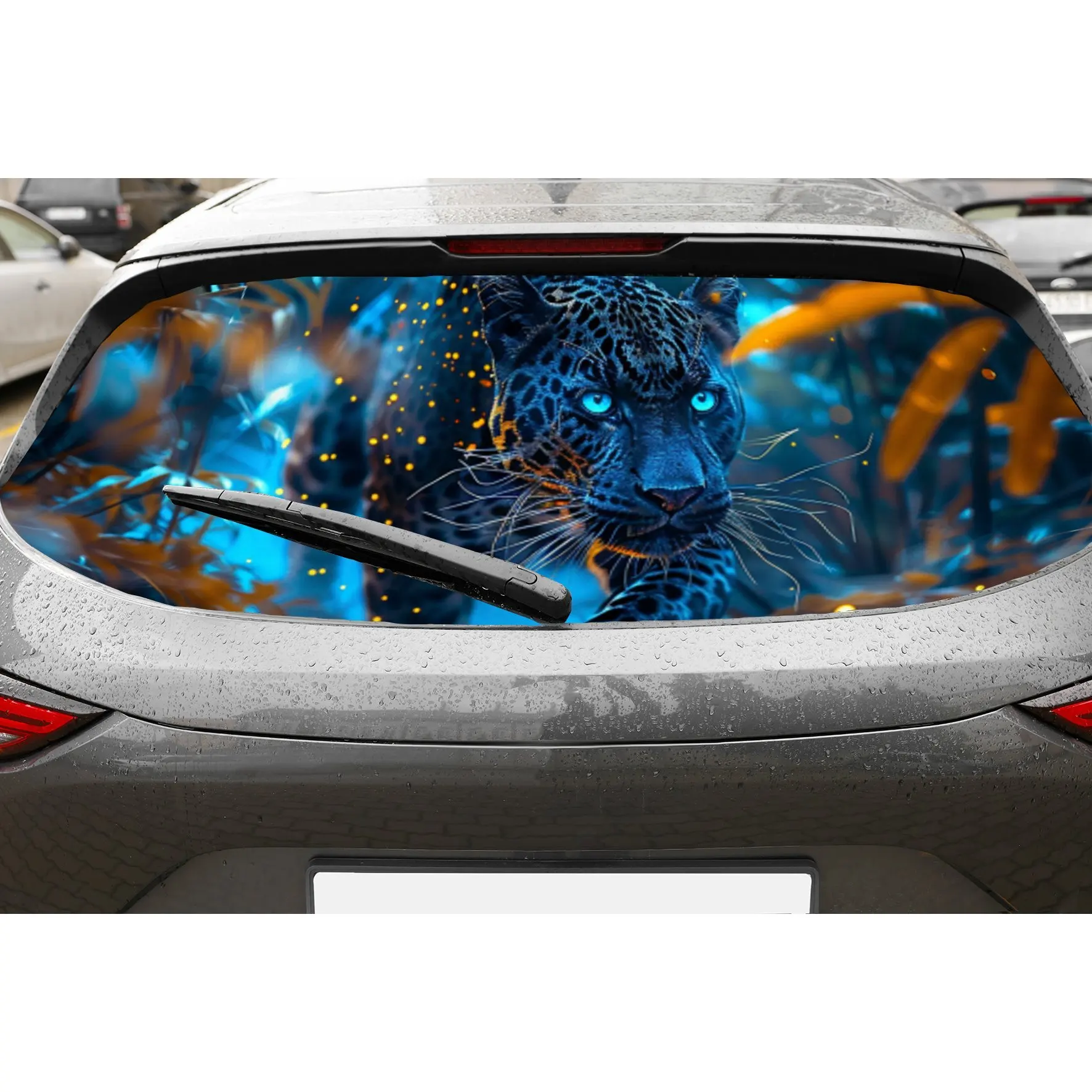 

Phantom Blue Leopard ПВХ перфорированные автомобильные виниловые обертывания, прочная наклейка на заднее лобовое стекло автомобиля, водонепроницаемая наклейка на заднее окно автомобиля, Priv