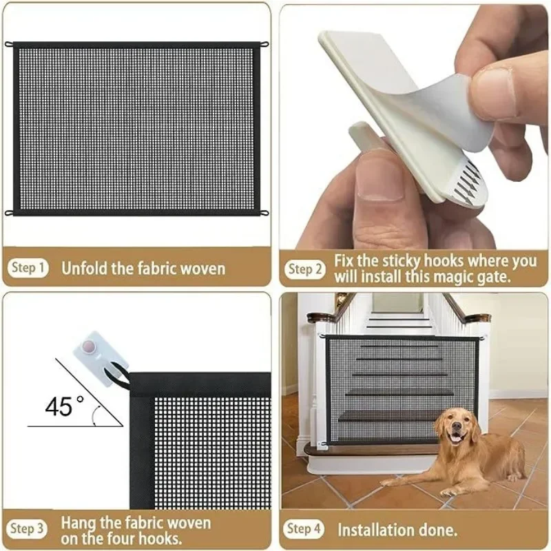 Pet Dog Barrier Fences Folding No-Punch Pet Isolated Network Stairs Gate Safety Fence Mesh Pet Protection Isolation Hook Fence