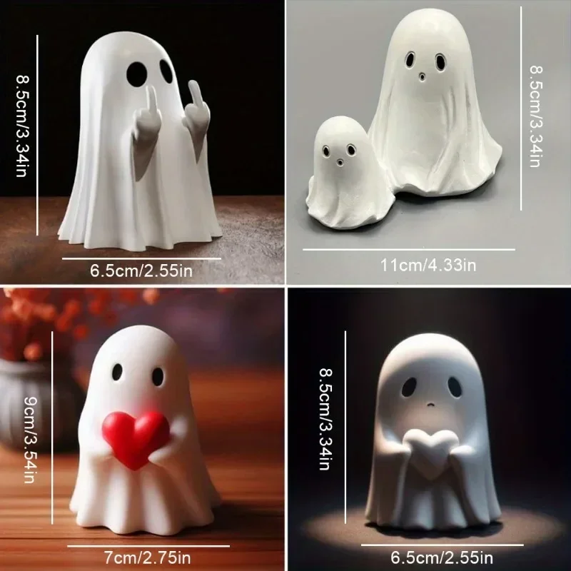 Middle Finger Cute Ghost Statue, Ghosts Small Scary Ghost Figurines, Halloween Home Decorations, Coffee Table Centerpieces Shelf