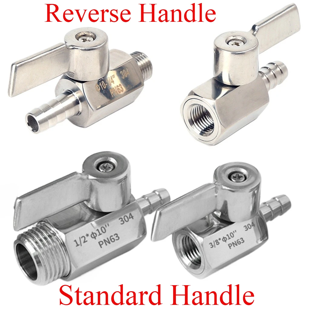 

1/8 1/4 3/8 1/2 3/4" дюйма BSP «папа» и «мама» x 7 8 10 12 14-20 мм Шланг с зазубринами из нержавеющей стали 304 Мини-гигиенический шаровой клапан для домашнего пивоварения