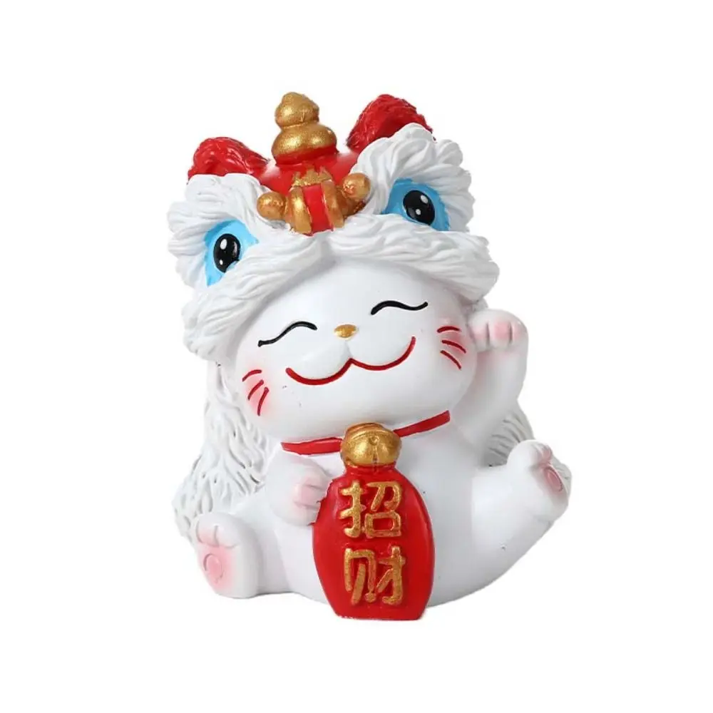 Kawaii Beckoning Cat Desktop Ornament Good Fortune Wealth Lucky Cat Sculpture Figurine Decoration New Year Cat Statue Party Gift