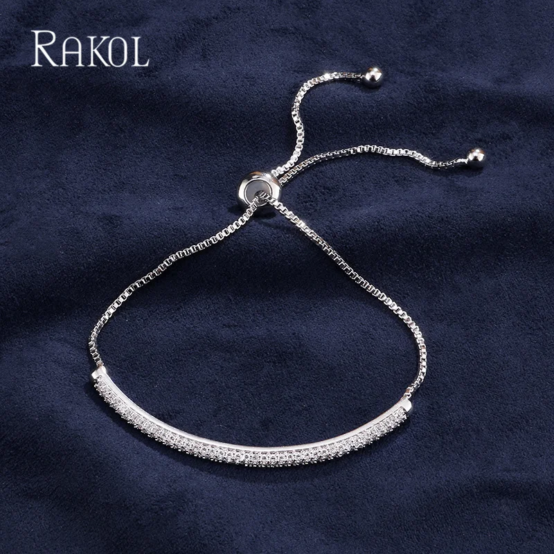 RAKOL Fashion Tiny Zircon Adjustale Bracelets for Women Shiny Wedding Party Dinner Dress Jewelry