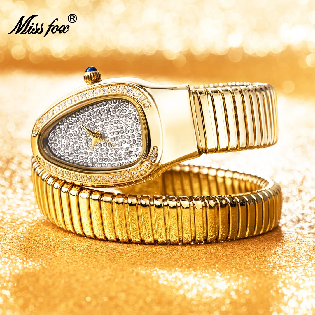 MISSFOX-relojes de cuarzo con diamantes de imitación para mujer, pulsera de serpiente de lujo, a la moda, gran oferta, 2024