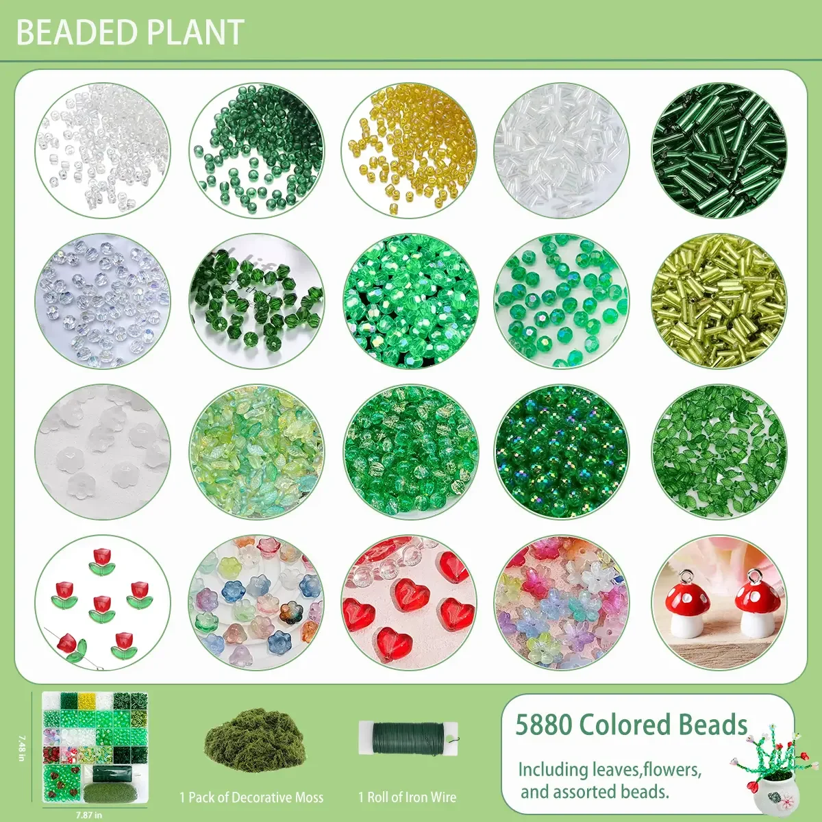 Green Glass Flower Beads 5880pcs DIY Beaded Plant Kit,  Acrylic Leaf Beads for Plant DIY Crafts and Jewelry Making Hanging Suncatchers Crystal Forever Plants with Tutorials Garden Decor Gifts for Adults