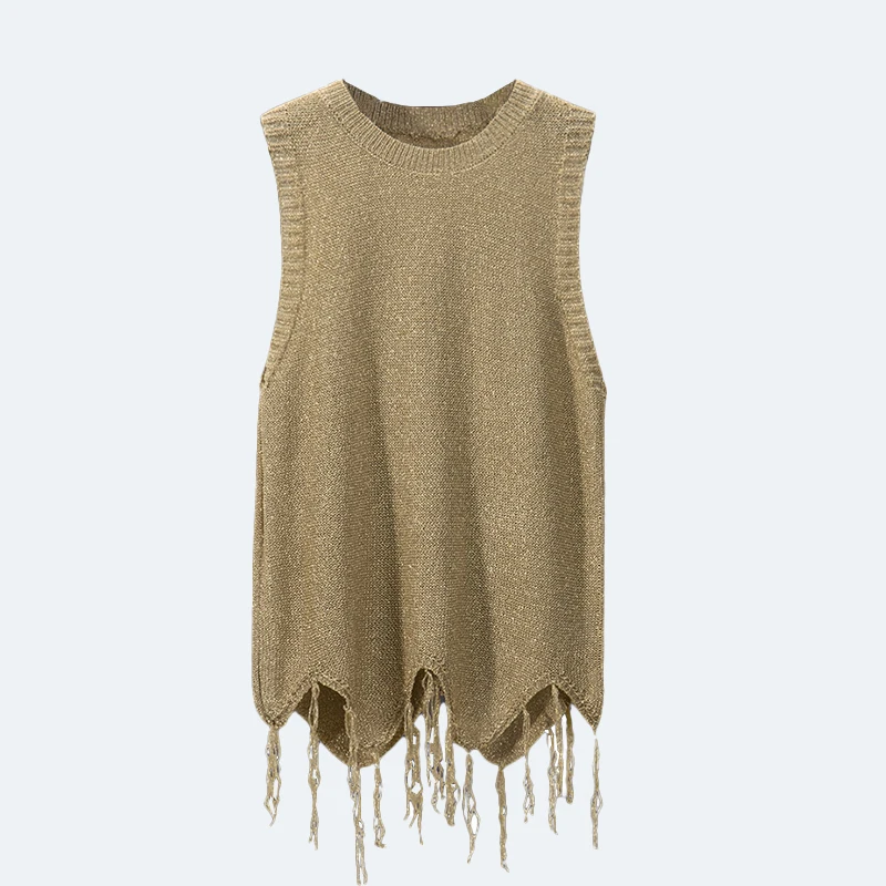 Women's round neck sleeveless tassel design camisole knit vest | Fashionable and versatile women's top, Casual Elegant