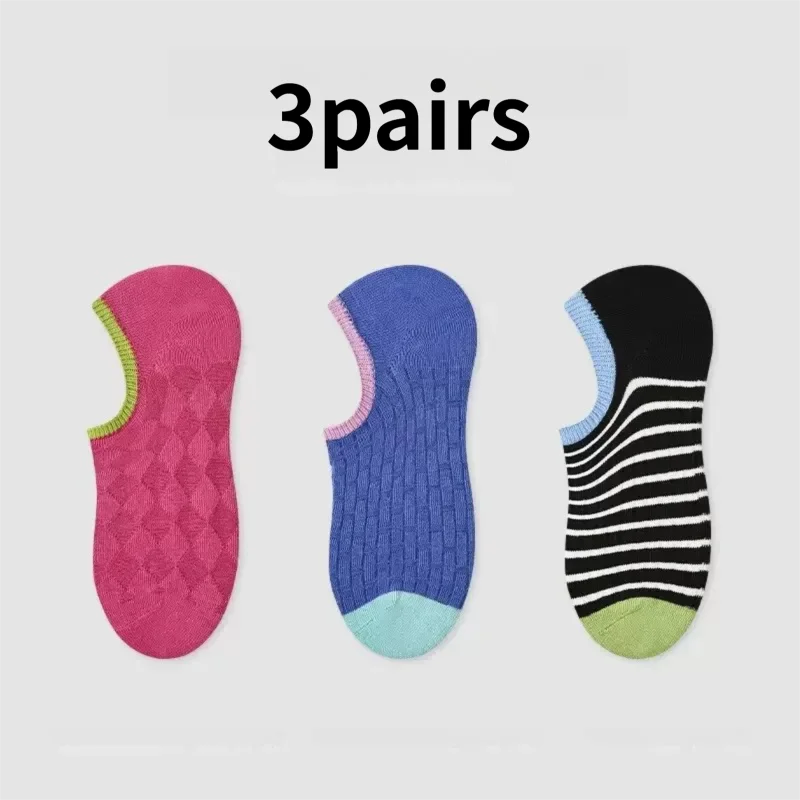 

HeYe Triple Summer Sports Sweat-Absorbing, Breathable, Anti-Slip Striped Thin Shallow Women's Boat Socks