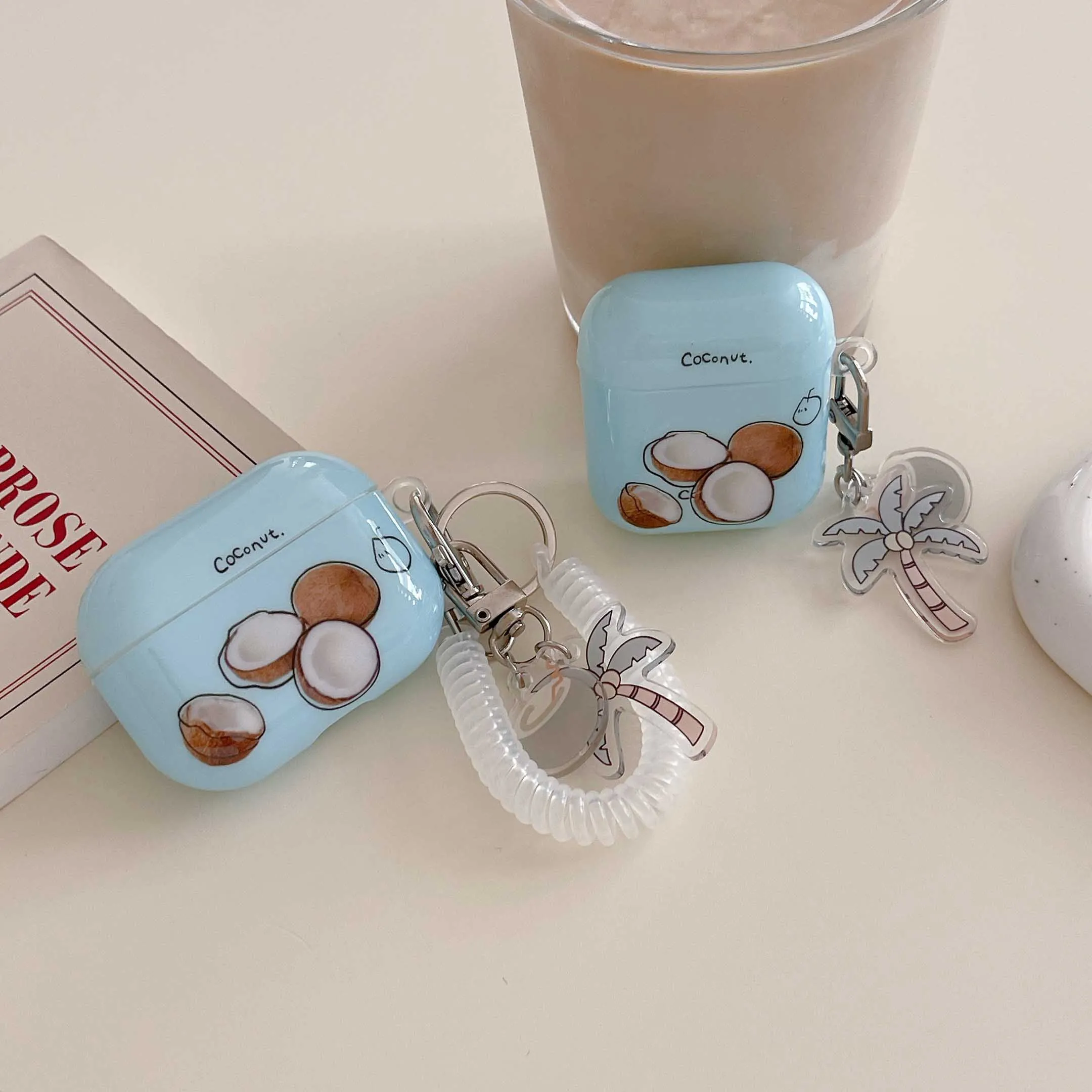 여름 코코넛 블루 헤드셋 케이스, 애플 에어팟 프로 2 프로 3 이어폰 커버, 에어팟 1 2 코코넛 나무 펜던트 번지코드