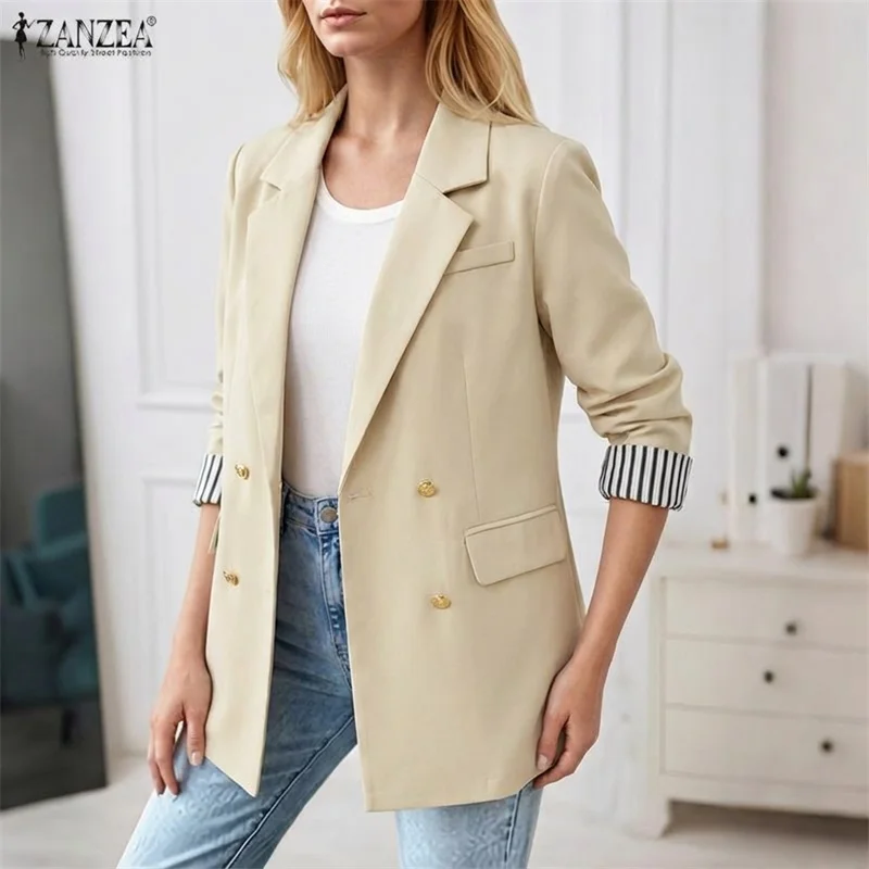 2026 Spring Women Blazer Jackets ZANZEA Stylish Office OL Outwears Elegant Lapel Neck Long Sleeve Blazer Coats Casual Work Suits