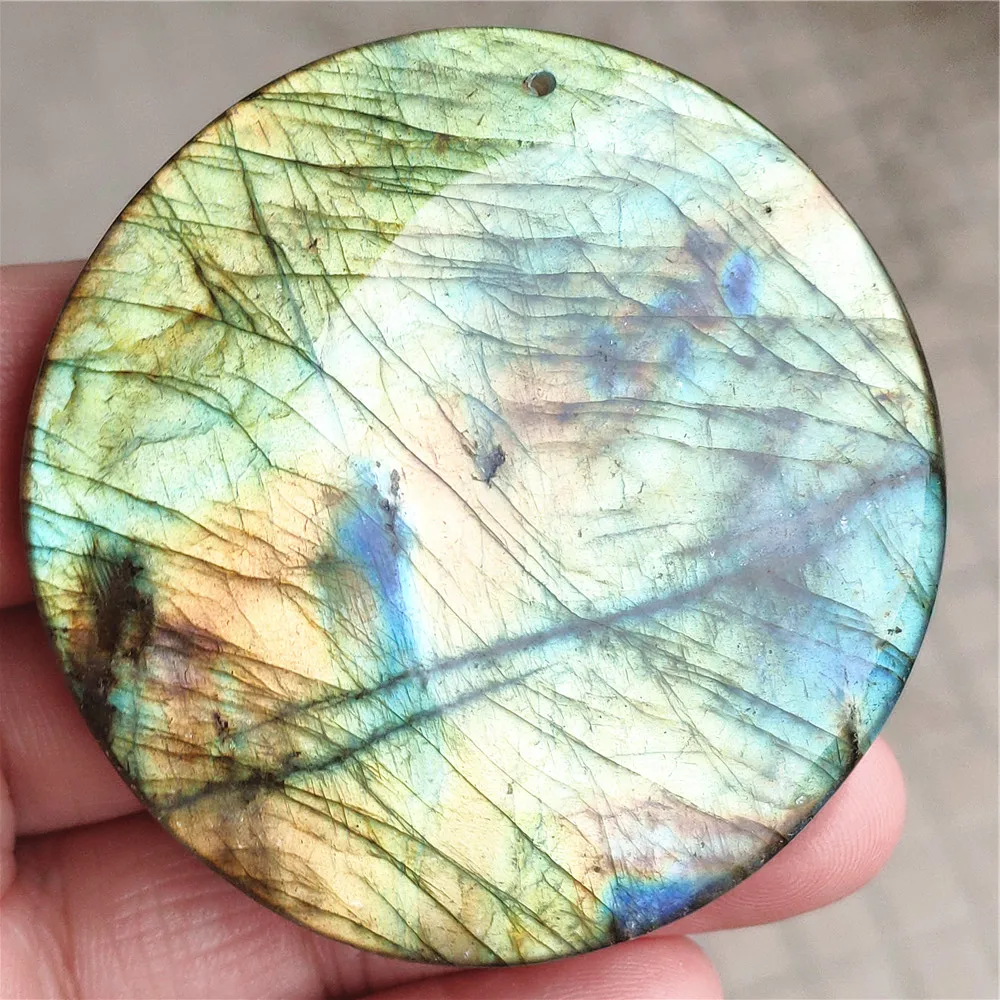 

Натуральный Красочный Кулон из Лабрадорита с Круглым Золотым Отливом, 88x55x12 мм, для Женщин и Мужчин, Класс ААААА