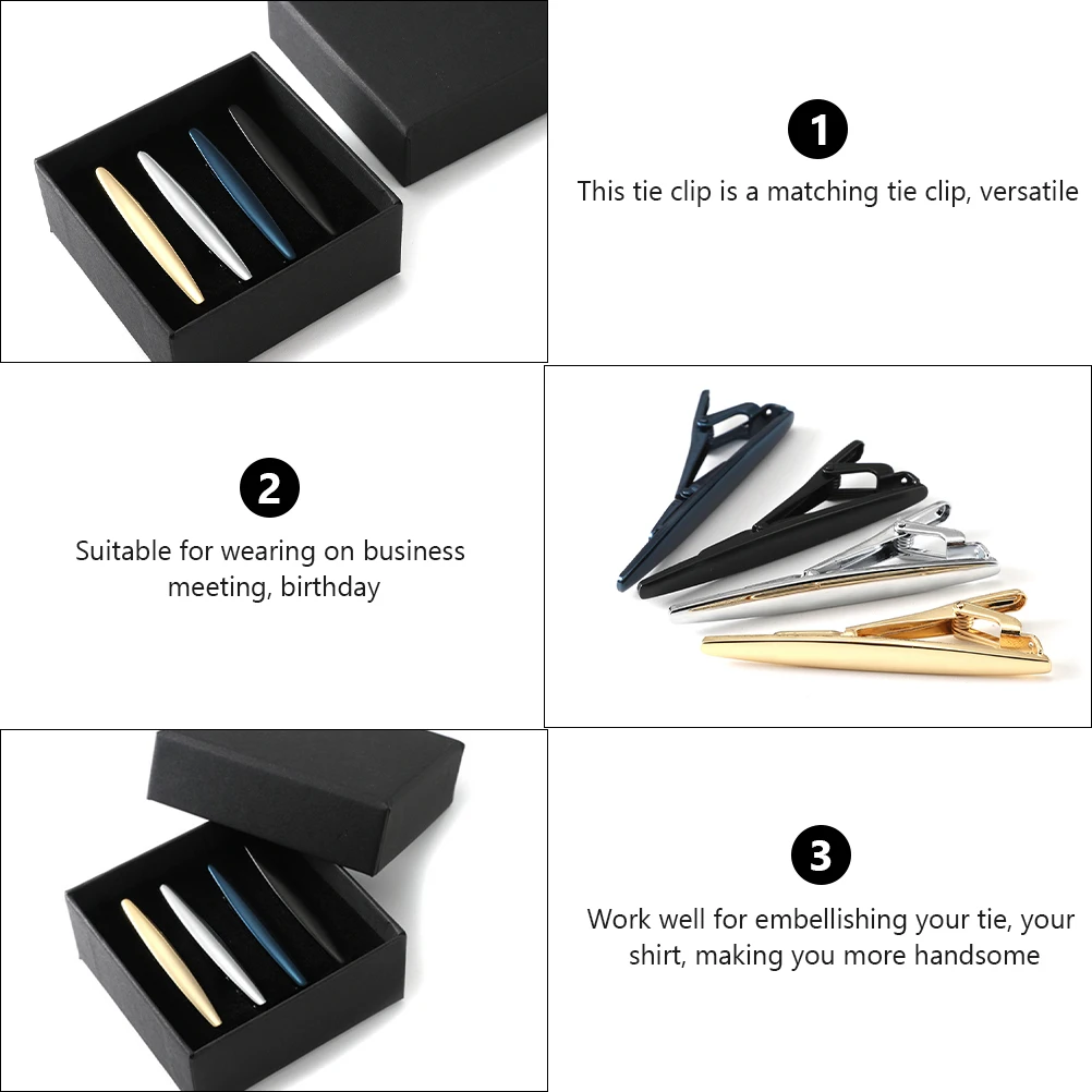 

4pcs Tie Clip Necktie Fastener Business Pinch Vintage Male Copper Brass Men Bar Accessory for Wedding Party Dress Shirt