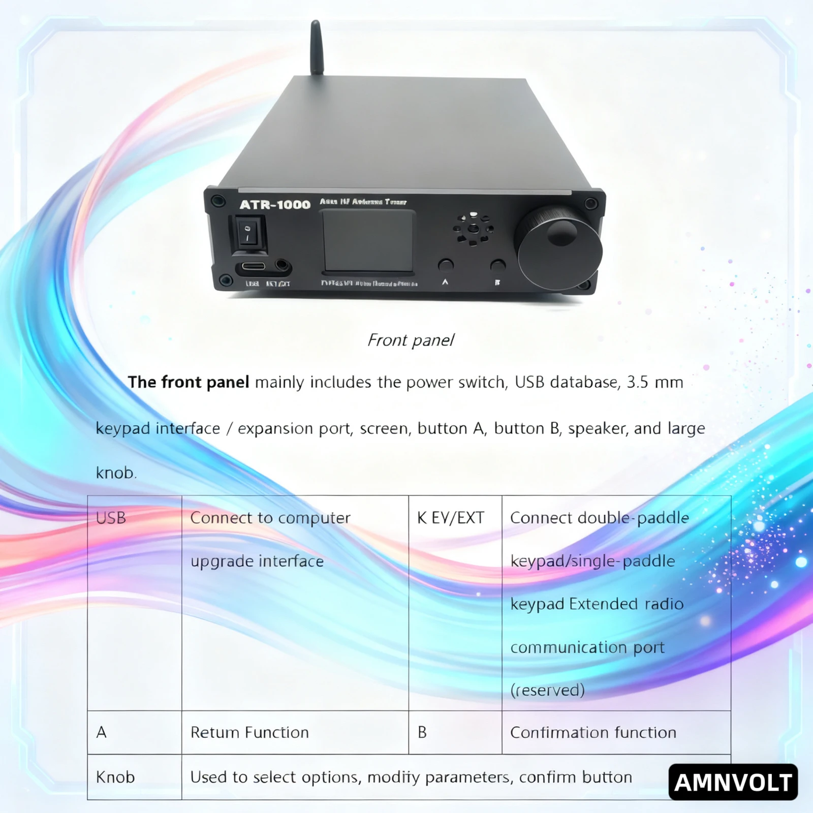 AMNVOLT ATR1000 1000W 1.8-30MHz 자동 안테나 튜너 1.8인치 TFT 스크린 미니 라디오 장비 안테나 자동 튜너 YAESU ICOM용