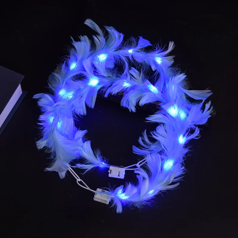 Colorful led feather wreath Festival Masquerade Accessories Holiday Wedding Party Supplies illuminated hair accessories for girl