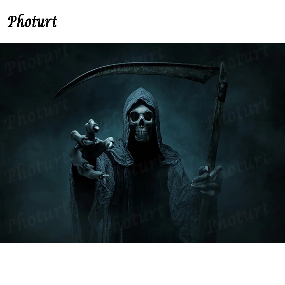 PHOTURT Happy Halloween Photography Backdrop Scythe Reaper Ghost Monster Scary Background Dark Night Vinyl Photo Studio Props